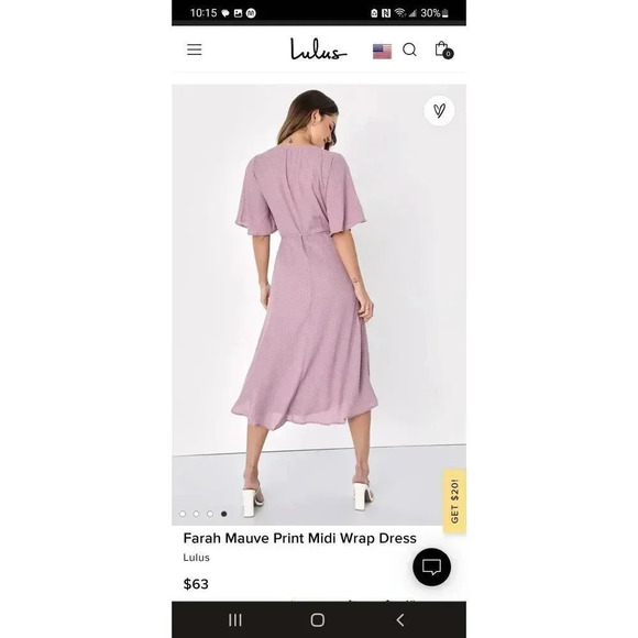 Lulus Farah Mauve Print Midi Wrap Dress Pink Size Small NWT - Picture 2 of 7